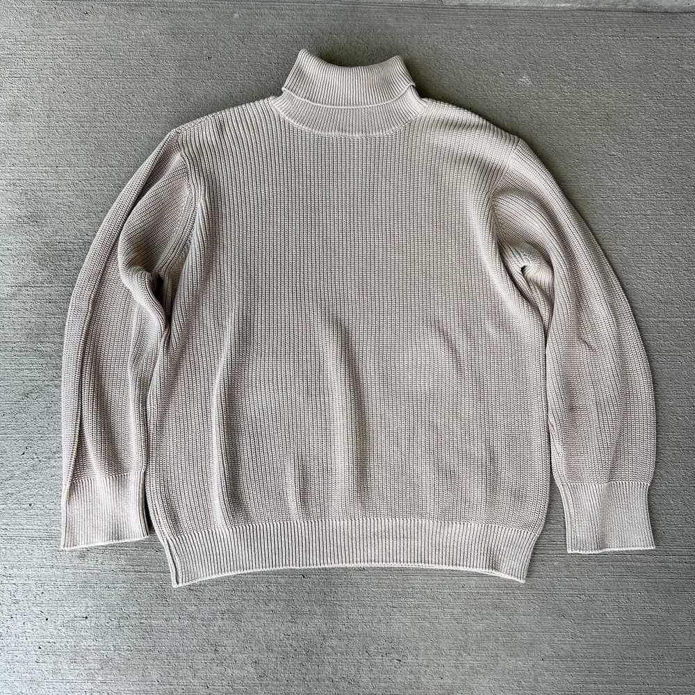 Jan June Men's Turtleneck Pullover Sweater L Off White Knit Minimalist Style